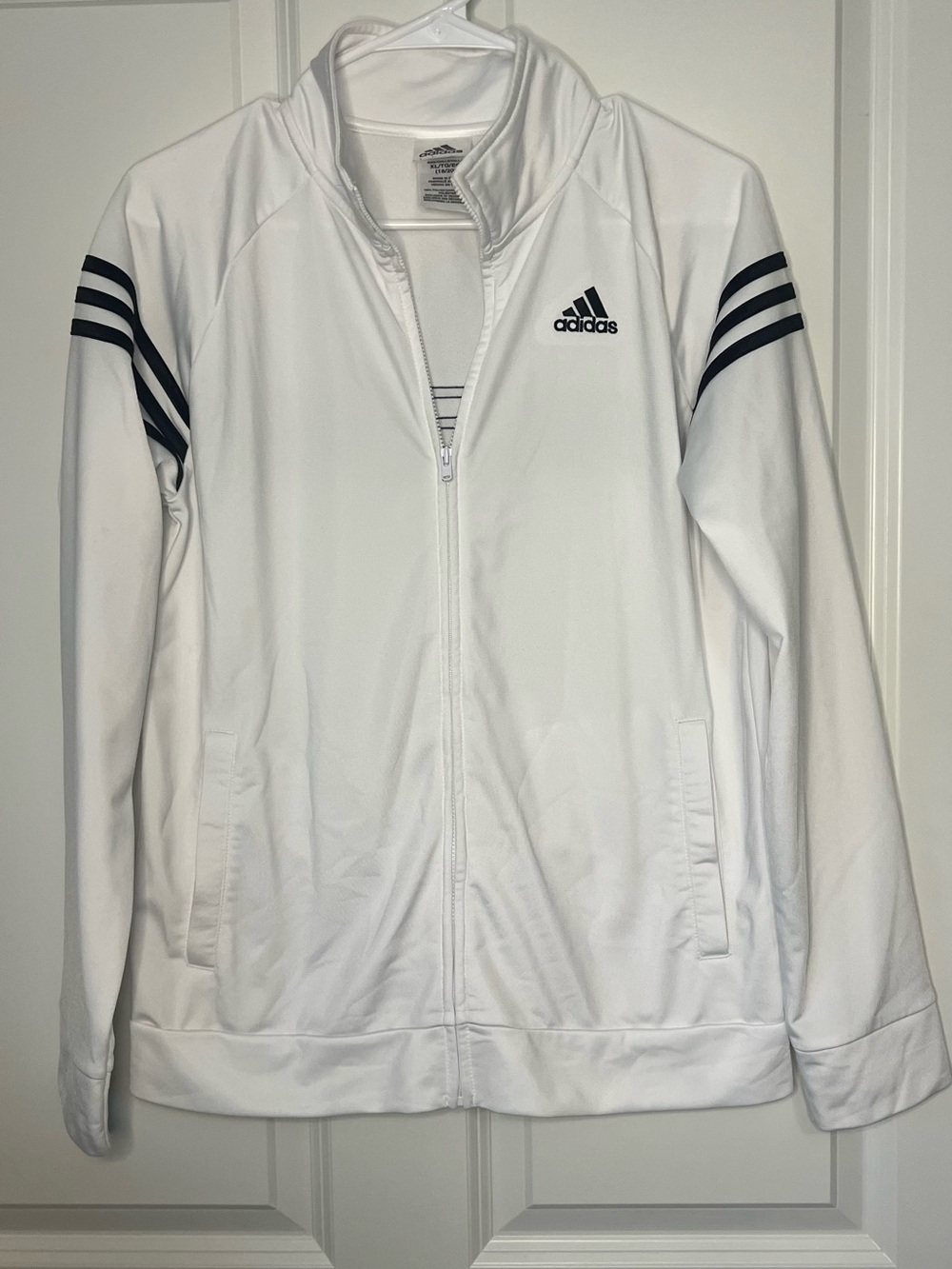 Adidas Boys White Track Jacket with Black Stripes